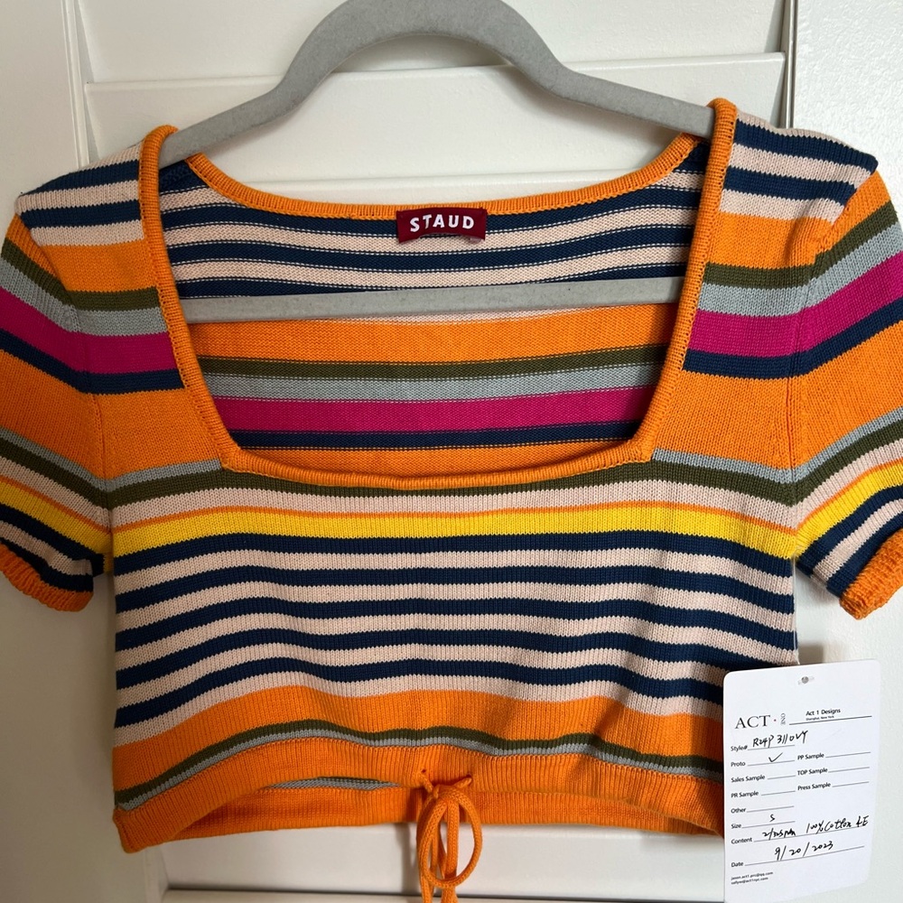 STAUD Orange and Multicolor Striped Crop Top